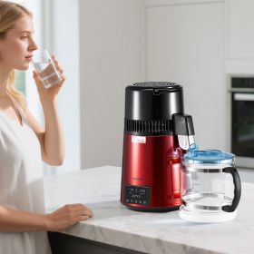 4L Water Distiller Home Countertop Purifier Machine 1750W Stainless Steel Glass (Option: red)